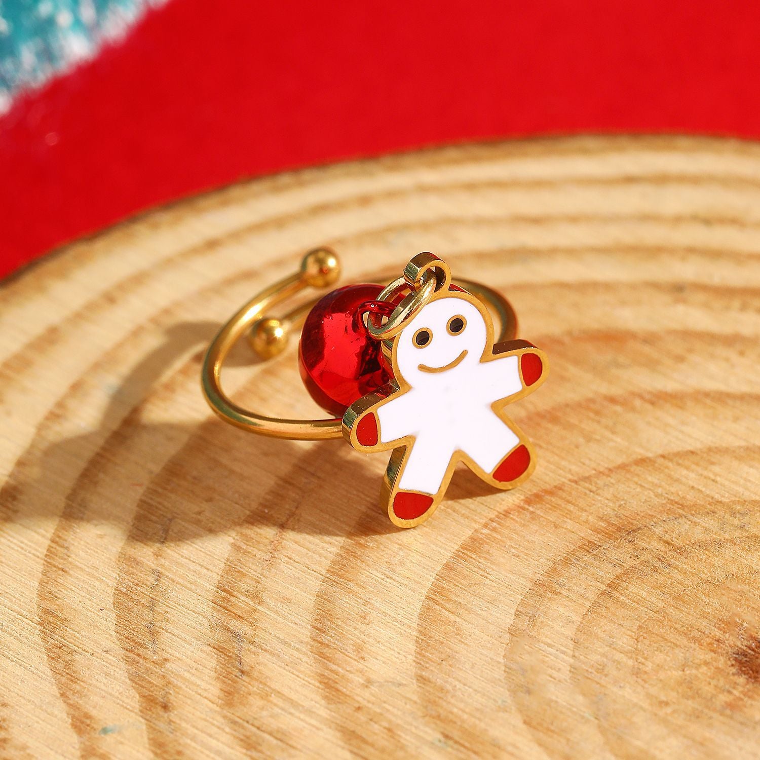 Wholesale Christmas Series Stainless Steel Open Ring Cartoon Snowman Holiday Ring